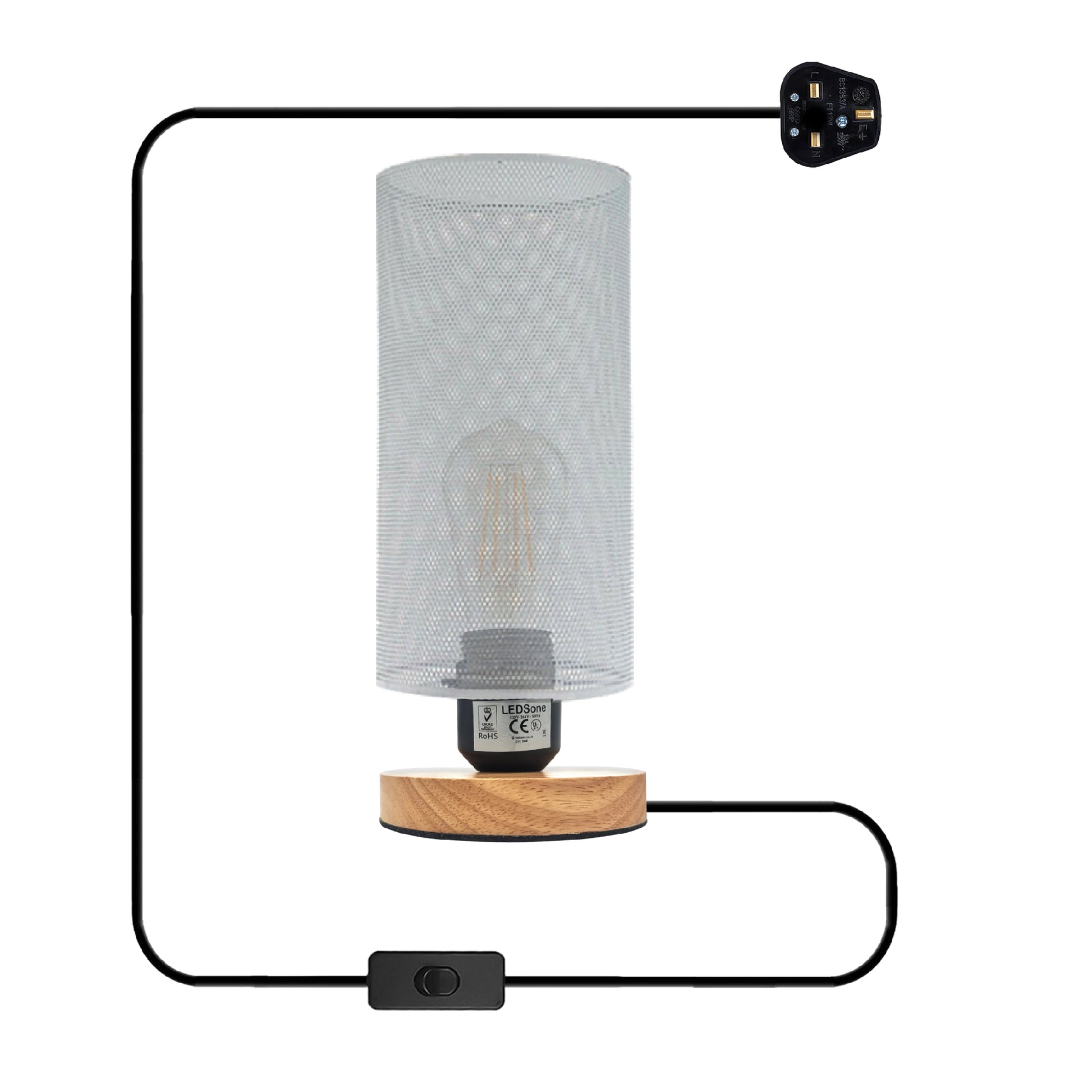 Wooden Stand Plugin On/Off Switch  Table LampCage