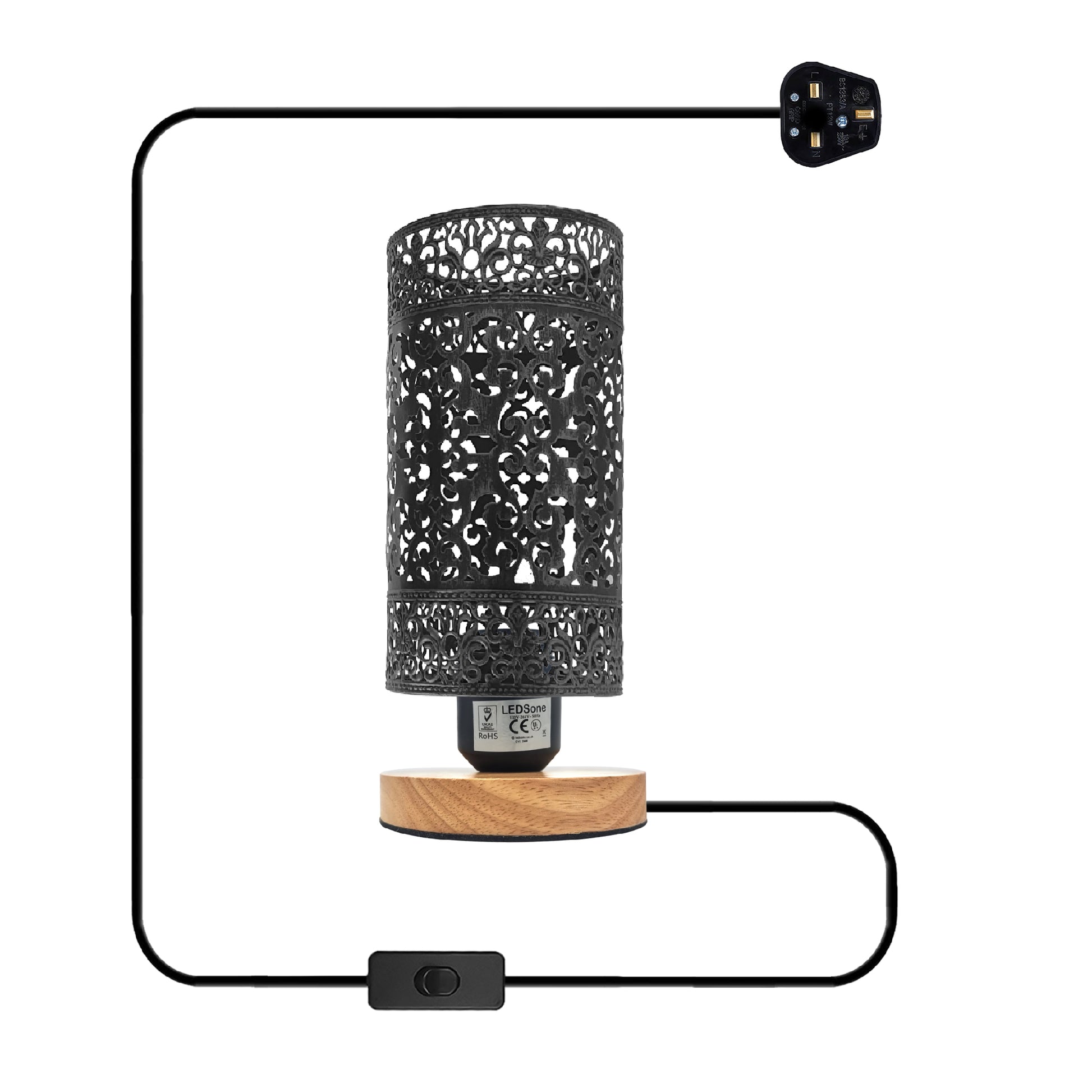 black wood base plug in table lamp light