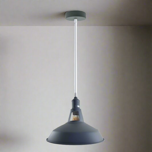 Industriële vintage moderne metalen retro E27 plafond grijze schuur hanglamp met gleuf ~ 3737