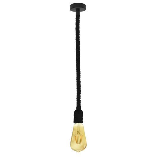 Plafondlamp 1m zwart henneptouw, E27 hanglamphouder ~4266