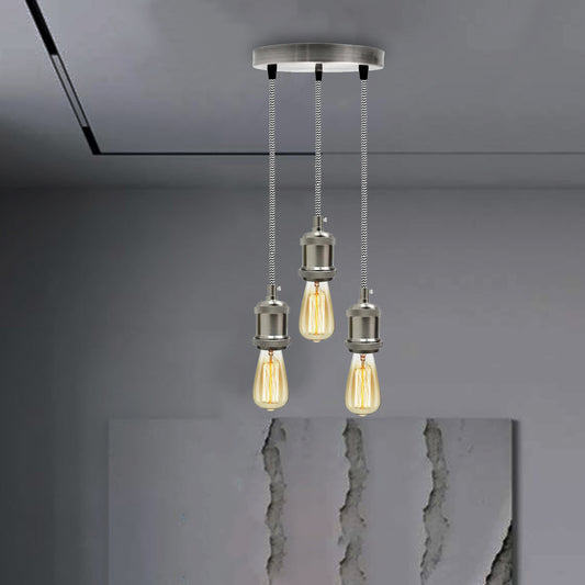 Satijnnikkel 3-kops hanglamp met gevlochten stoffen flexibele fitting voor lampen~1622