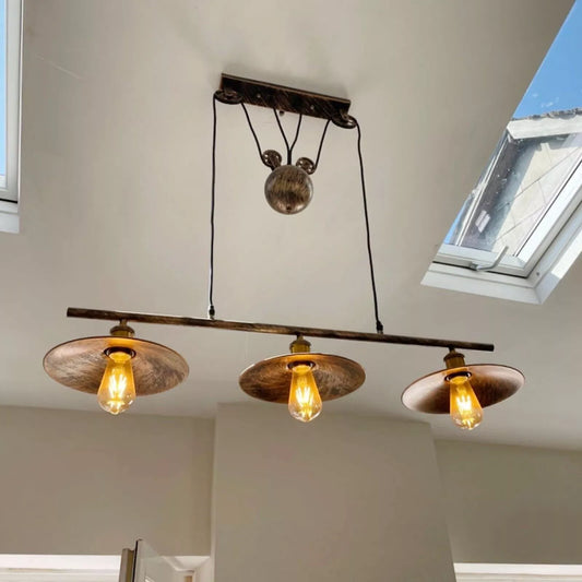 vintage ceiling pendant light with a pulley system