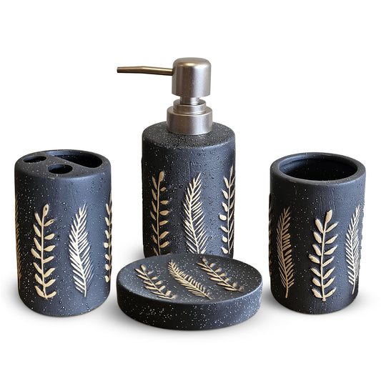 4-delige set badkameraccessoires met zwart patroon, keramische badset~5589