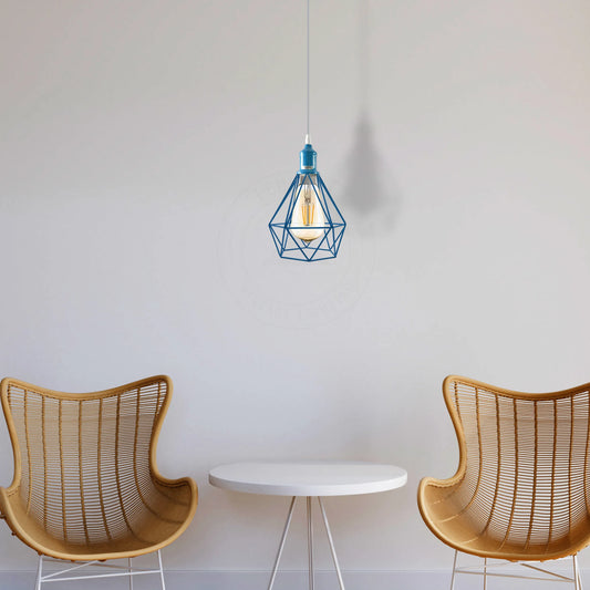 E27 Industrial Vintage Ceiling Hanging Blue Pendent Light Cage