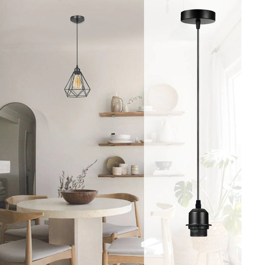 2-pack zwarte hanglamp, lampenkap E27 lamphouder, hanglamp, PVC-kabel ~ 4235