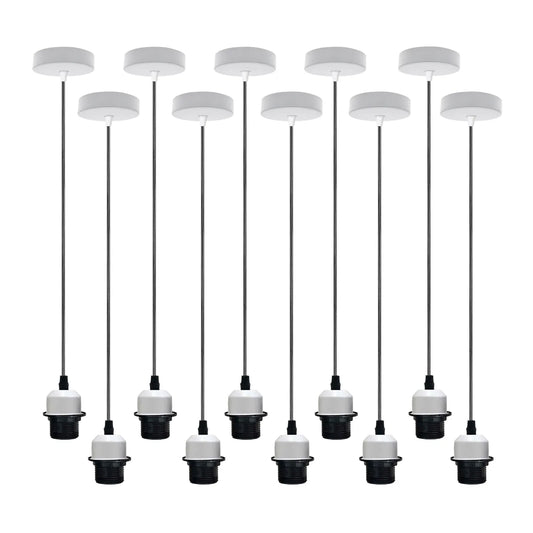 10-pack witte hanglamp, E27-lamphouder, plafondlamp, PVC-kabel ~ 4247