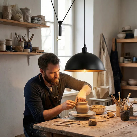 Black Rise and Fall Pulley Pendant Light ~6594