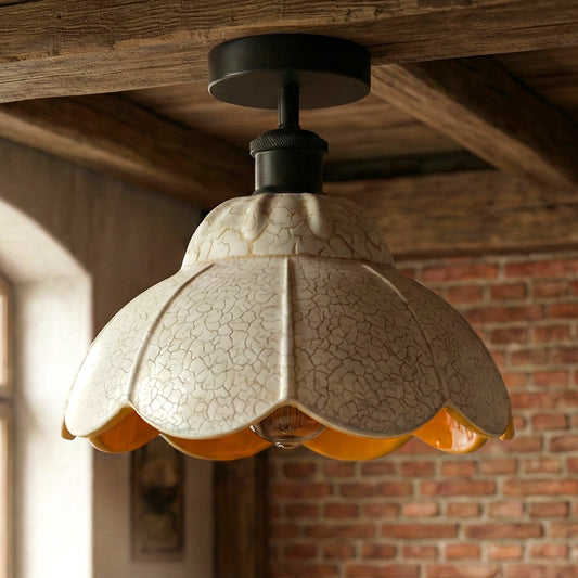 Vintage Black Ceiling Light with White Crackle Glass E27 Holder ~6702