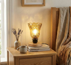 Vintage Glass Table Lamp with Wooden Base E27 ~6684