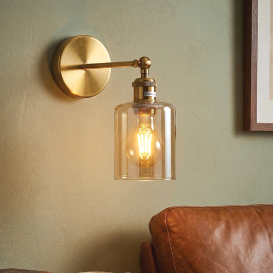 Vintage Brass Wall Sconce with Amber Glass Shade E27 ~6715