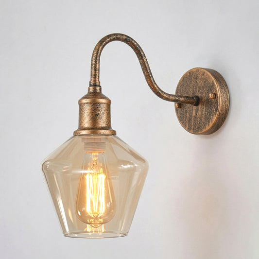 Vintage Industrial Copper Wall Light Amber Glass E27 ~6769