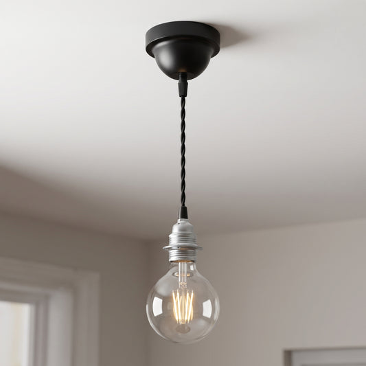 E27 Ceiling Pendant Light with 1m Twisted Cable Black ~6874