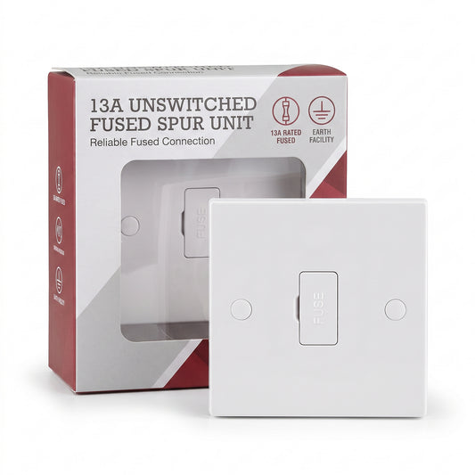 White 13A Fused Connection Unit, Single Gang Fused Spur FCU