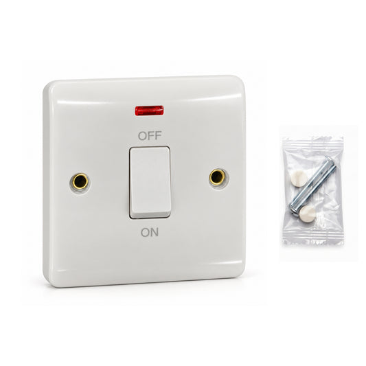 20A Double Pole Switch with Neon Indicator White~7003