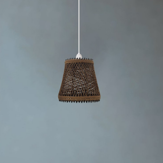 Creatieve lampenkooi van gevlochten rotan met gratis reductieplaat ~1970