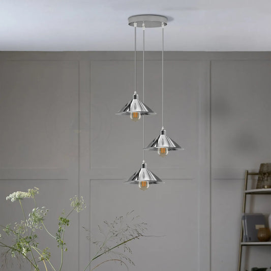 3-kops ronde chromen hanglamp met snoer E27 metalen lampenkap~4291