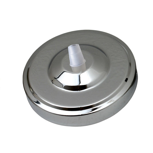 Chromen plafondrozet met een diameter van 108 mm en een vintage lampfitting van ~1468