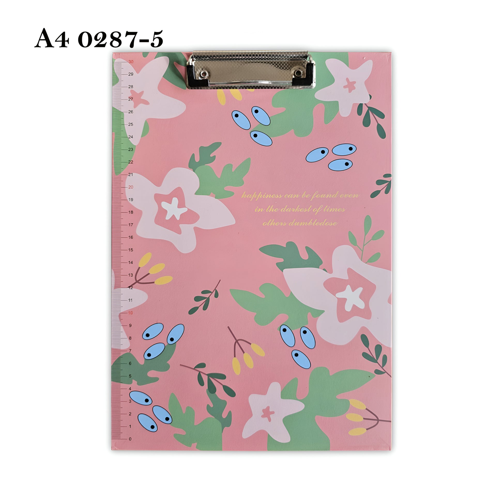 A4 Cute Floral Print Paper Metal Clip Clipboard with Ruler Scale Edge