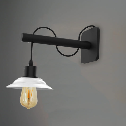 Moderne industriële zwarte Scone houten wandlamp met witte kap~2476