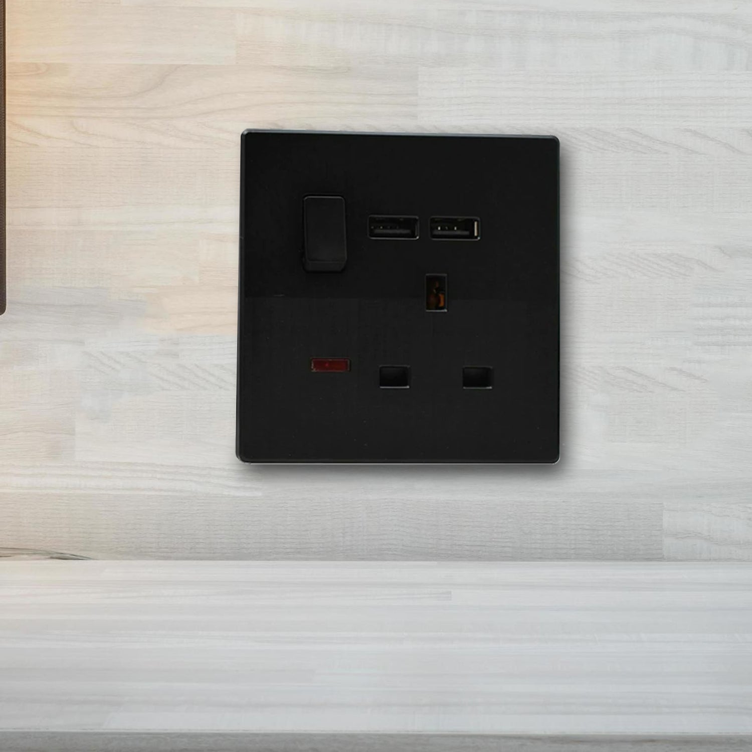 Contemporary black double socket 13A