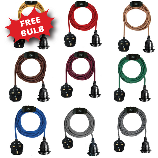 2M Plug-in Vintage E27 Dimmer Switch Stoffen Hanglamphouder met GRATIS LAMP~1267