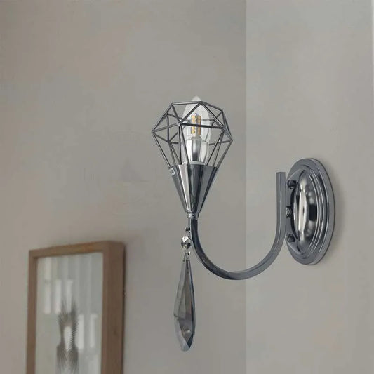 chrome curved arm wall light Kp crystal droplet.JPG