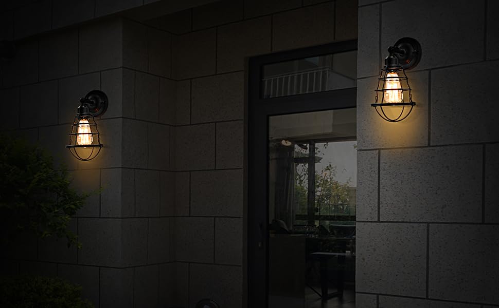 2 pack adjustable wall sconces with bulbs, dual E27 industrial light set, pair of vintage wall lights ready to install