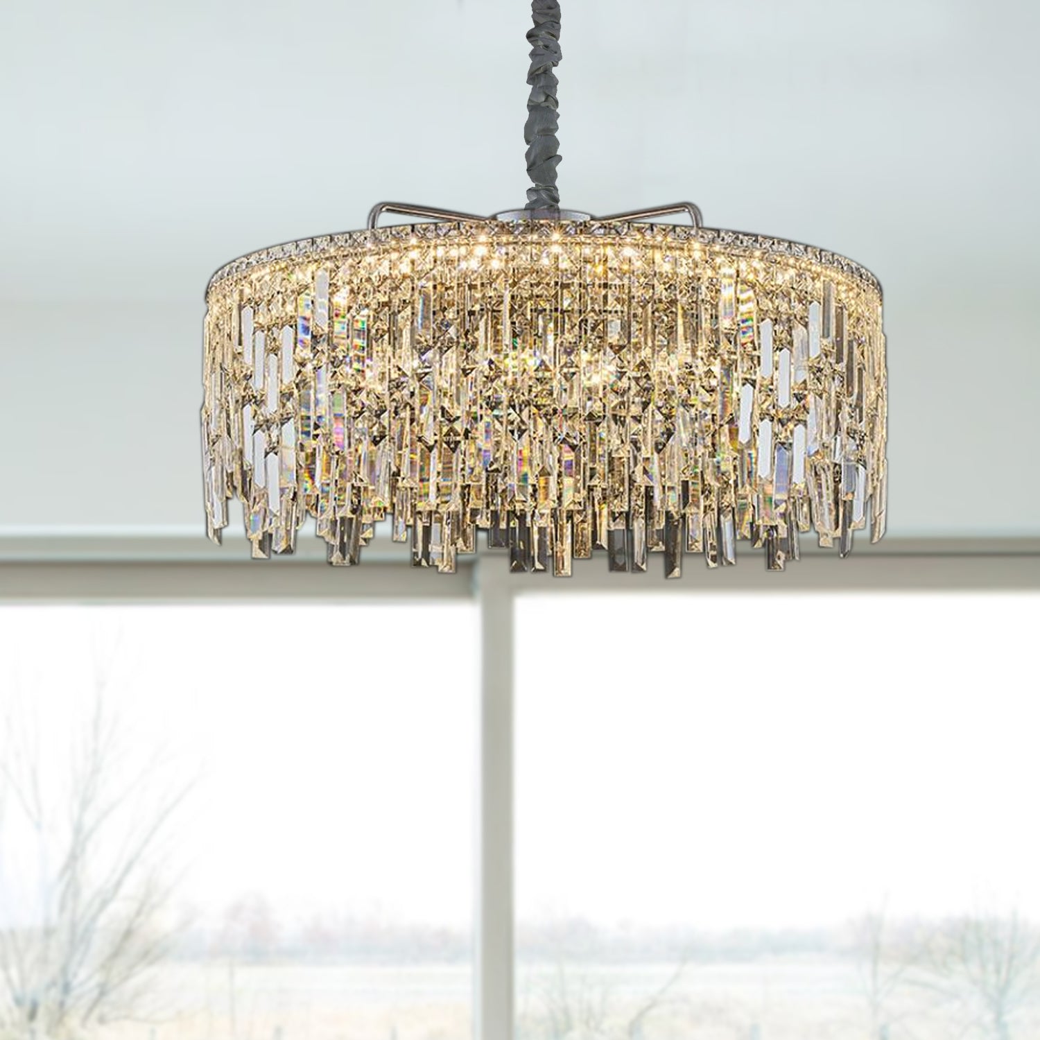 Ceiling Mounted Modern Gold Crystal Chandelier