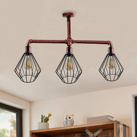 LEDSone industriële vintage plafondlamp met 3 koppen in kooistijl, houder voor plafondpijpen in het VK~3617
