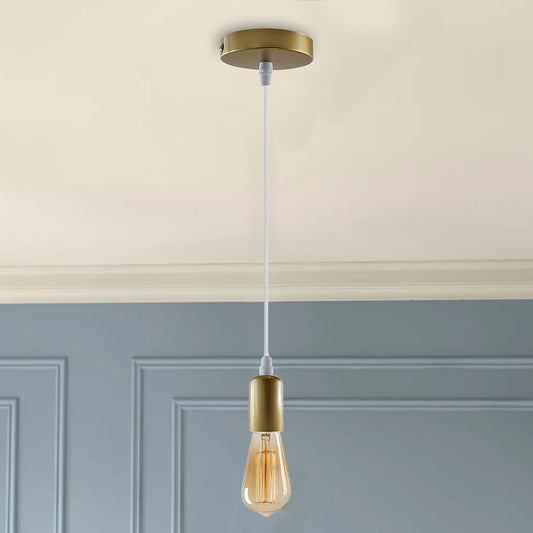 Moderne hanglamp van stof, goudgeel draad, geel messing plafondrozet, E27 hanglamp, lamphouder ~ 3682