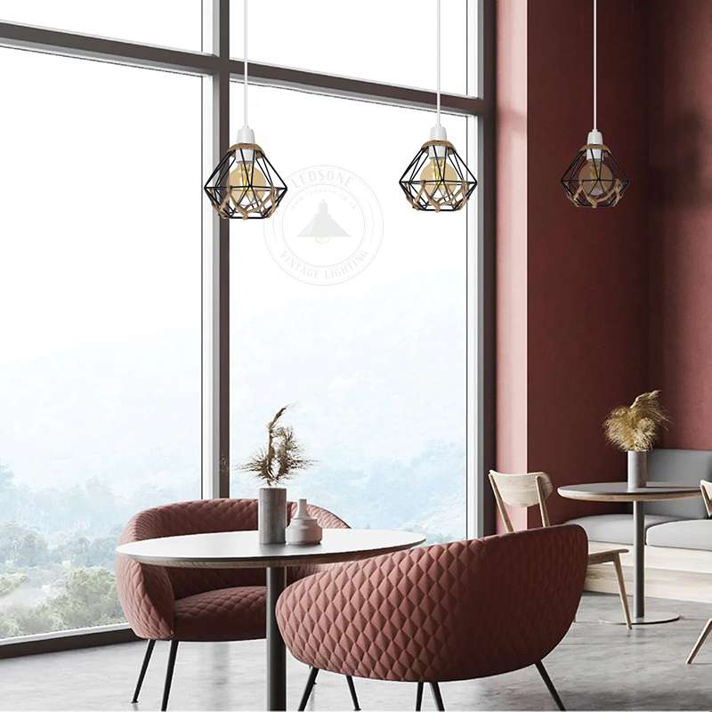 Vintage Black Farmhouse Country Diamond Hemp Rope Ball Metal Lampshade With Reducer Ring-App 1