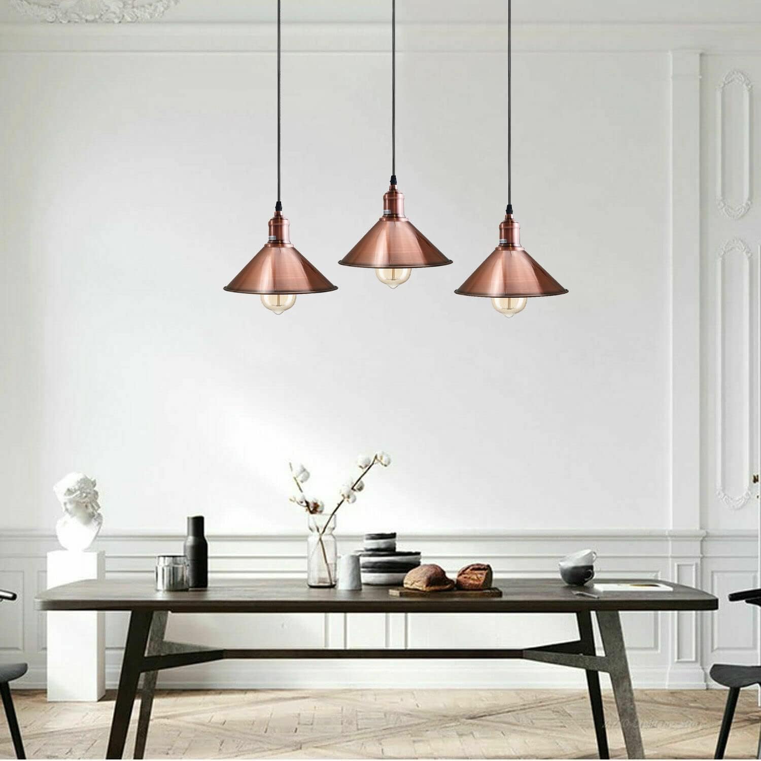 Modern 3 Head Pendant Light 3 head pendant lighting ceiling 3 way E27 pendant lamp pendant lighting ceiling hanging lights for kitchen hanging bedside light 3 bar pendant lights dining room light ceiling over table UK industrial ceiling light Kitchen island lighting