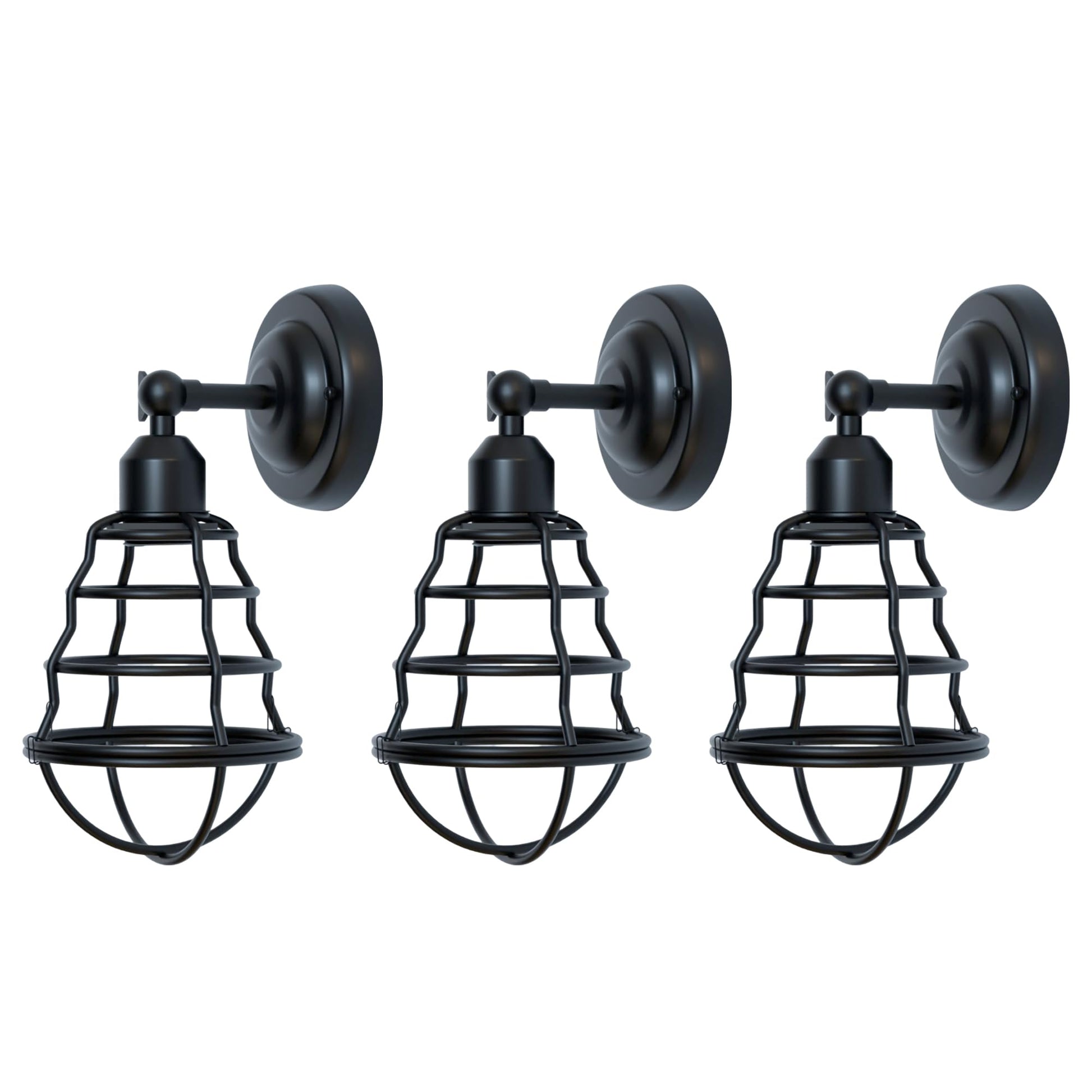 3 pack adjustable wall sconces, triple industrial wall lights, set of three vintage E27 lamps, bulk metal wall sconces