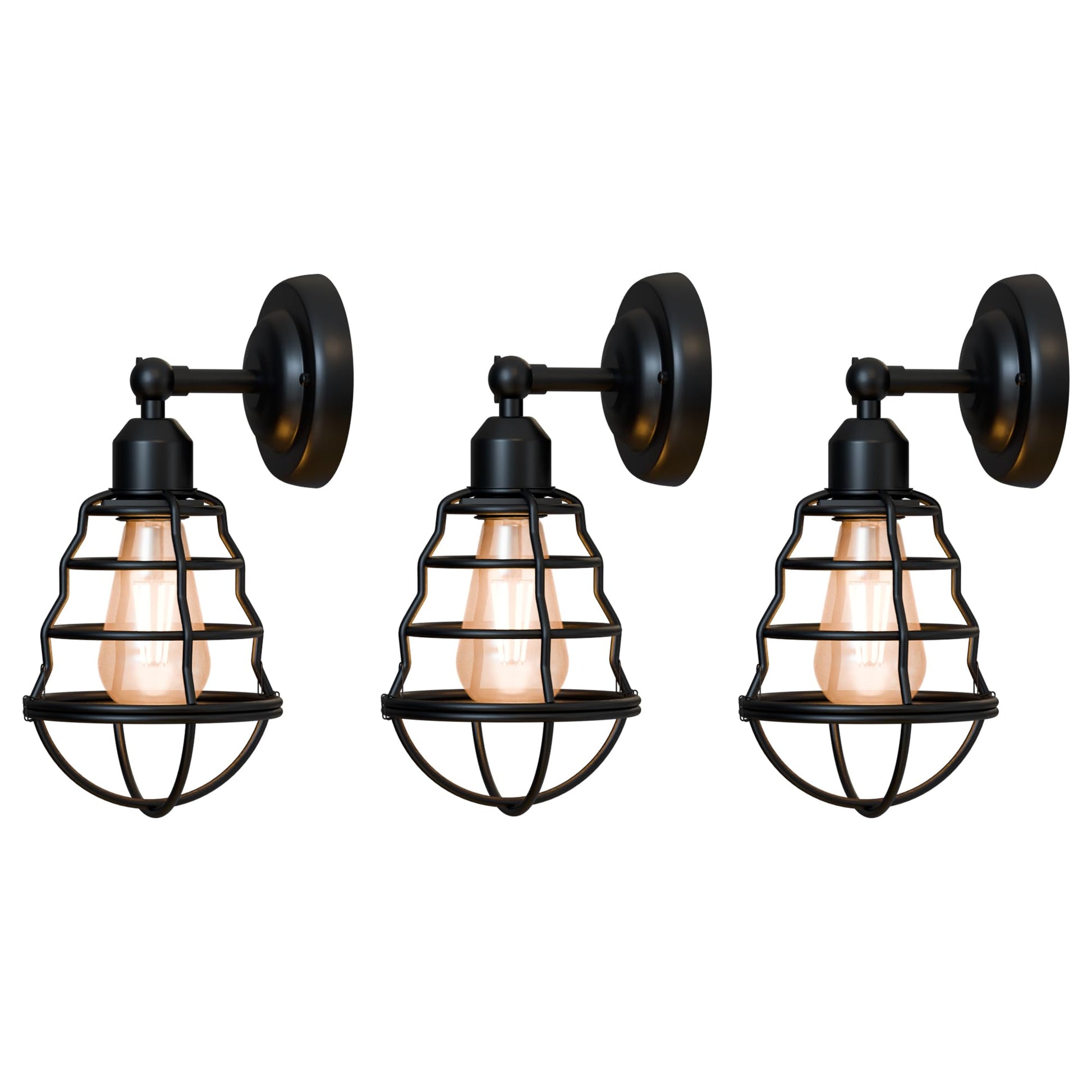 3 pack adjustable wall sconces with bulbs, triple E27 industrial light set, set of three vintage wall lights ready to use