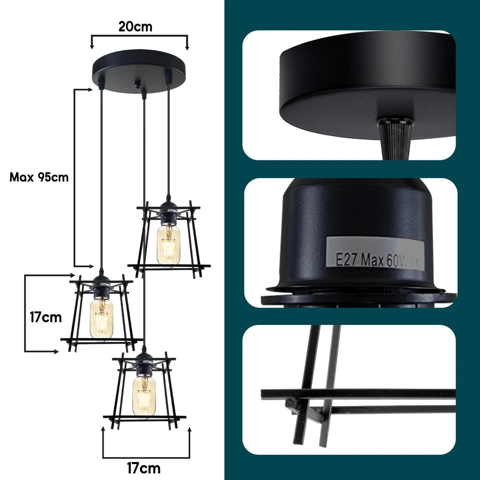 ceiling light pendant light 3 head ceiling light adjustable Pendant holder lamp holder Pendant Light Fitting ceiling E27 Ceiling Rose Pendant Vintage Pendant Lamp Holder Suspension Flex Ceiling Light Pendant Fitting ceiling rose rubber cable