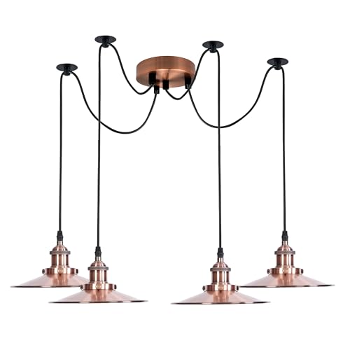fixture led 4-light spider pendant fixture, industrial E27 multi-light, hanging cable lighting without bulb, adjustable ceiling rose chandelier