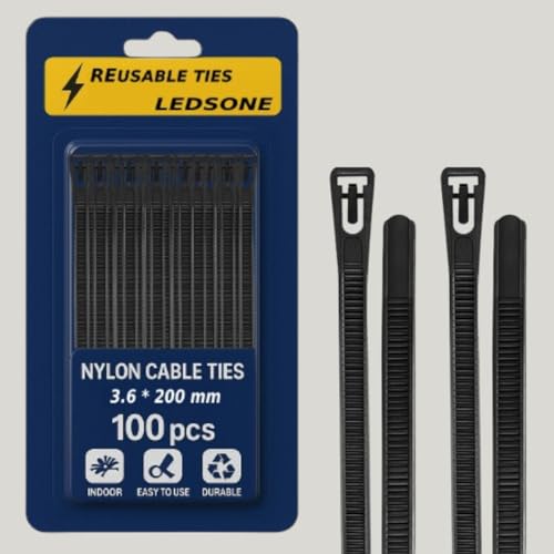 100 Pack Reusable Cable Ties Black | White Nylon Zip Ties ~6210
