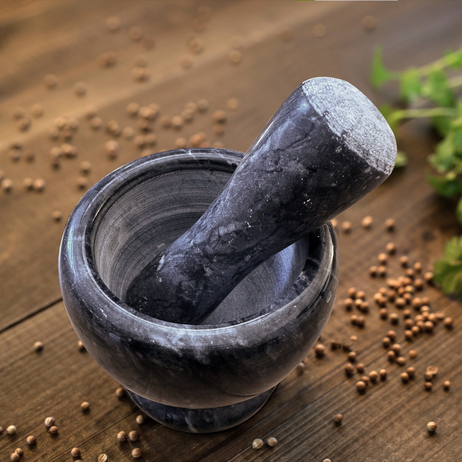wooden mortar and pestle