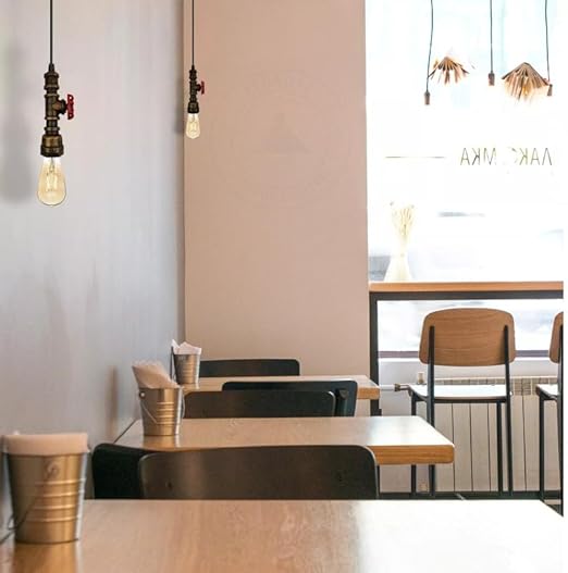 Geborstelde koperkleurige kroonluchter plafondlamp waterpijp E27 loft hanglamp met GRATIS lamp ~ 2576