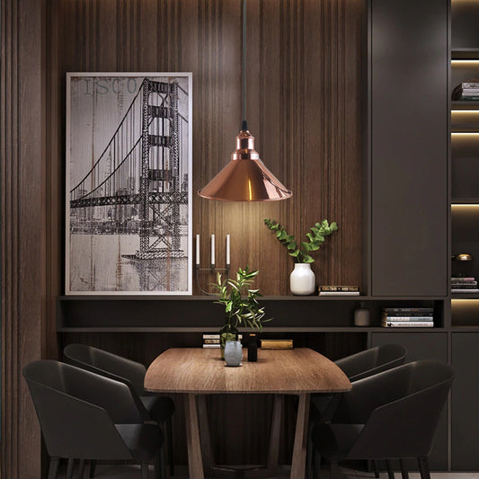 Industriële metalen plafondlamp met kegelvormige kap, gerenoveerd ~5738