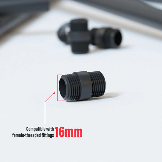 Zwarte stalen standaard schroefdraadconnector voor buisleiding 16 mm buitendraad -5617