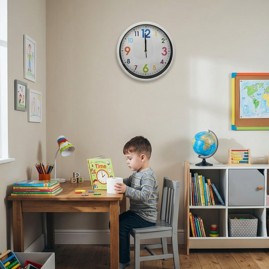 Kleurrijke batterijgevoede ronde kwartswandklok voor kinderen~5194