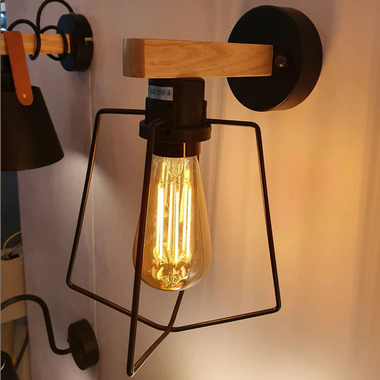 E27 moderne industriële retro wandlampen fittingen binnen wandlamp hout metaal lamp~2469