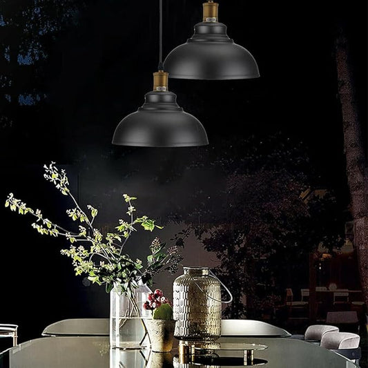 Zwarte metalen retro plafondlamp met eenvoudig te monteren lampenkap~2089