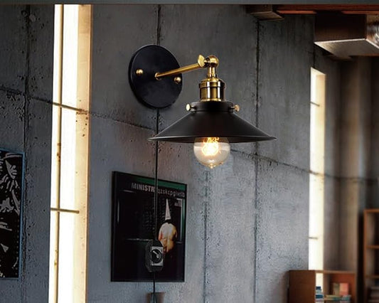 Vintage Retro Moderne Plug In Wandlamp Fitting Zwarte Wandlamp Lampenkap Fitting Wandlamp UK~2273