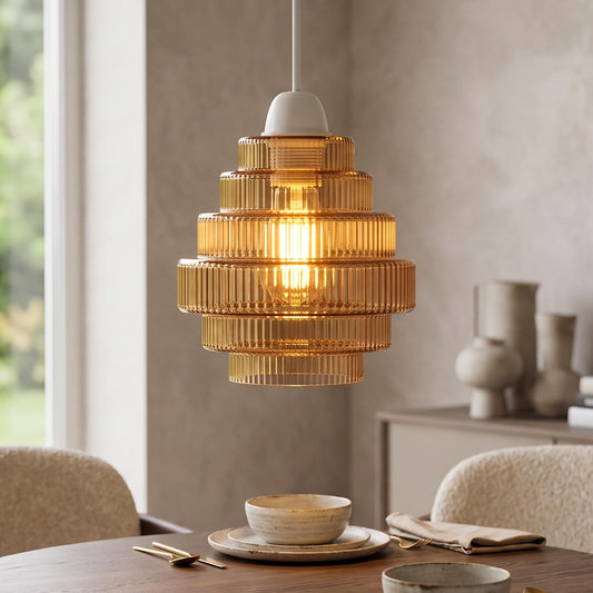 Ø13cm H15.5 Mini Tiered Beehive Ribbed Glass Shade ~6926