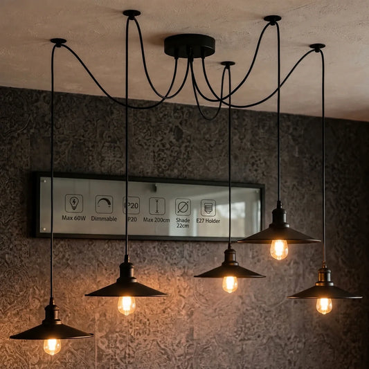 Ø22cm 5 Drop 195cm Cluster Light Fixture | SPINDELFEM Swag Chandelier ~6995