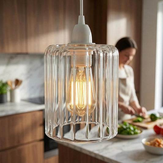 Modern Ceiling Pendant Light Shade Easy Fit Ribbed Glass Lampshade ~6619