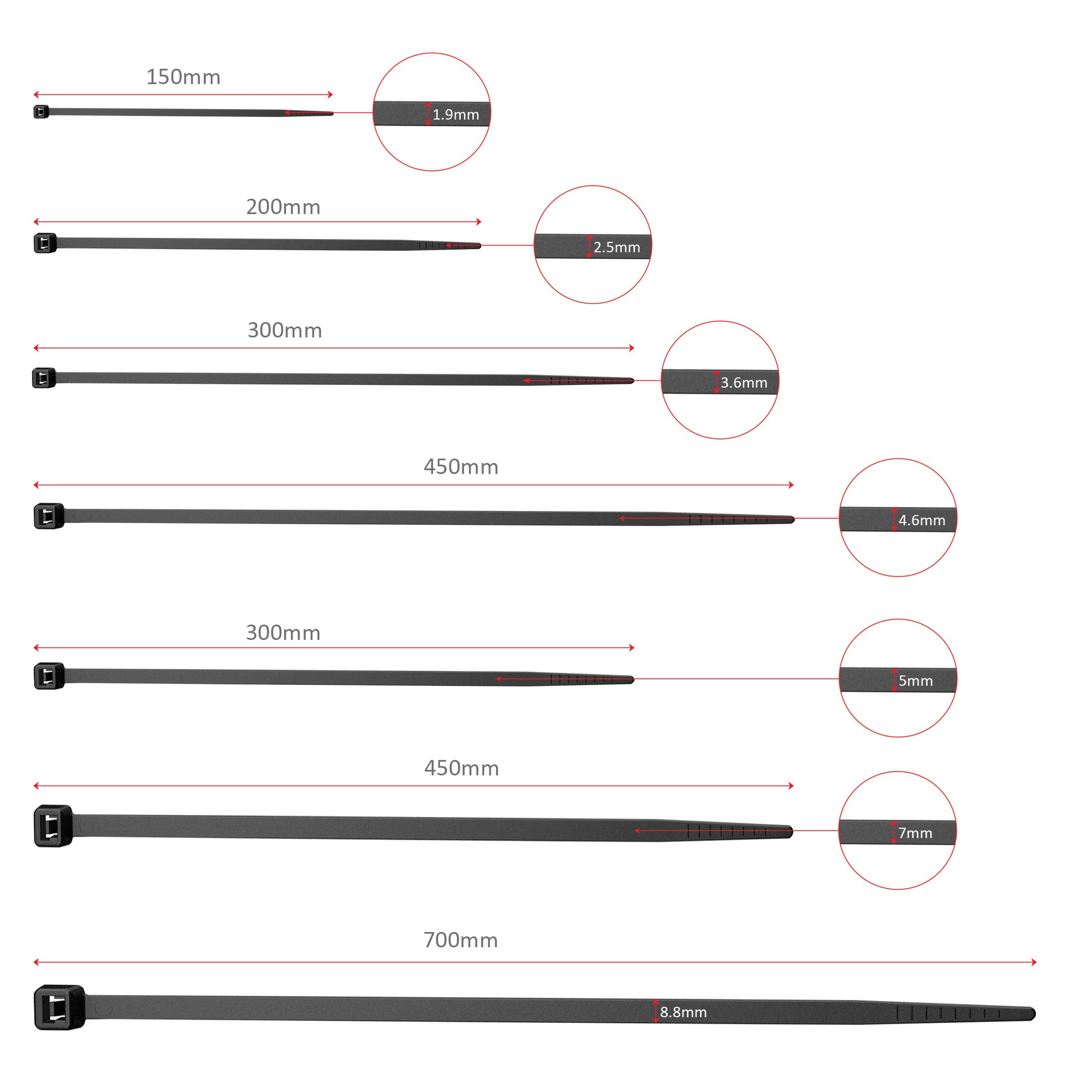Black Cable Ties Self Locking Heavy Nylon Wire Wrap Zip Ties