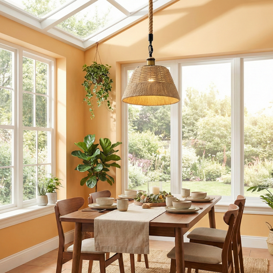 Pendant Light Hemp Rope Drum Shade ~6494